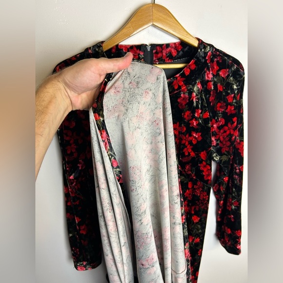 Vintage Hand Made Floral Velvet Midi Dress Xs Timeless Feminine Romantic Amish - Picture 4 of 11